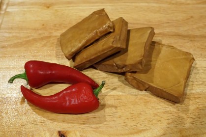 Spicy red peppers and marinated bean curd (tofu)
